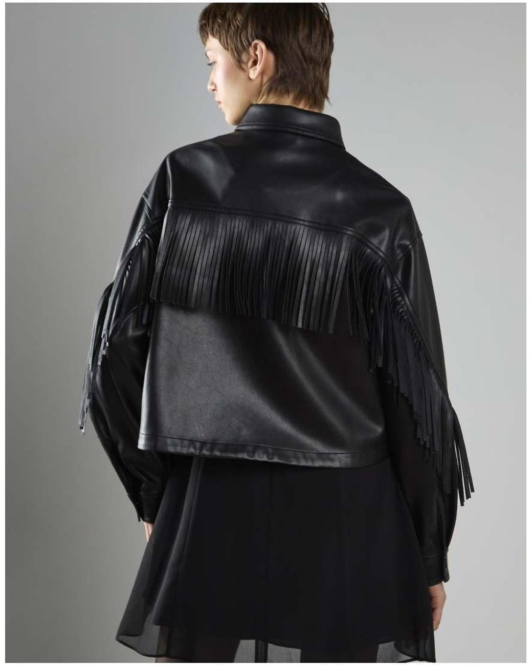 Glamorous Black Asymmetric Fringe Button-Front Jacket