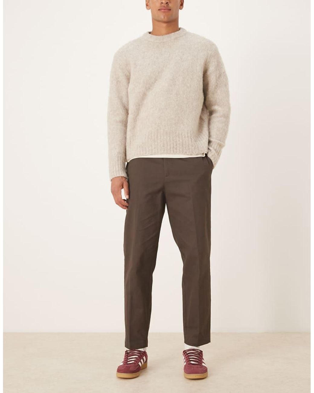 ASOS Natural 100% Cotton Relaxed Tapered Trousers for men
