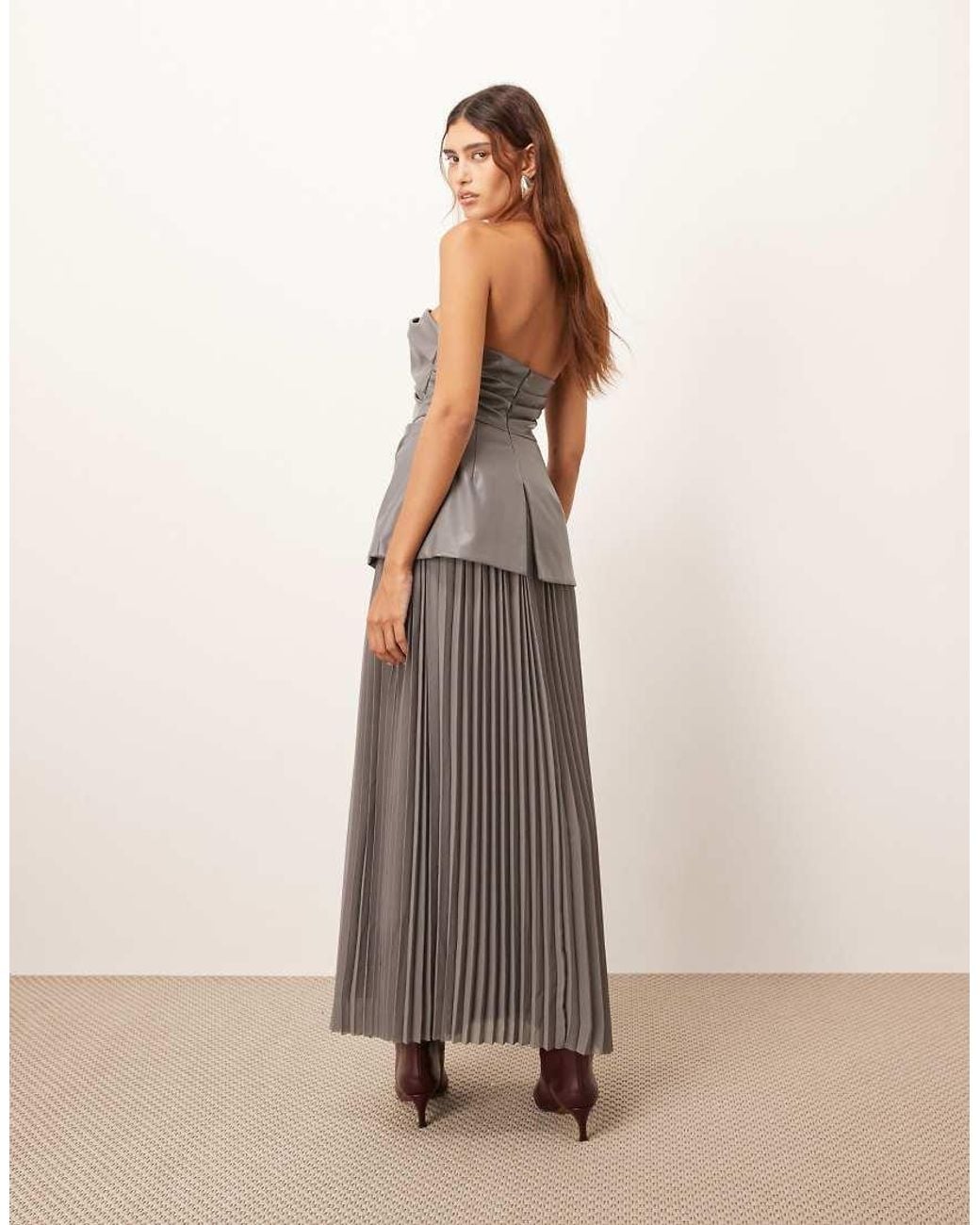 ARRANGE Multicolor Pu Bodice Maxi Dress With Pleated Skirt