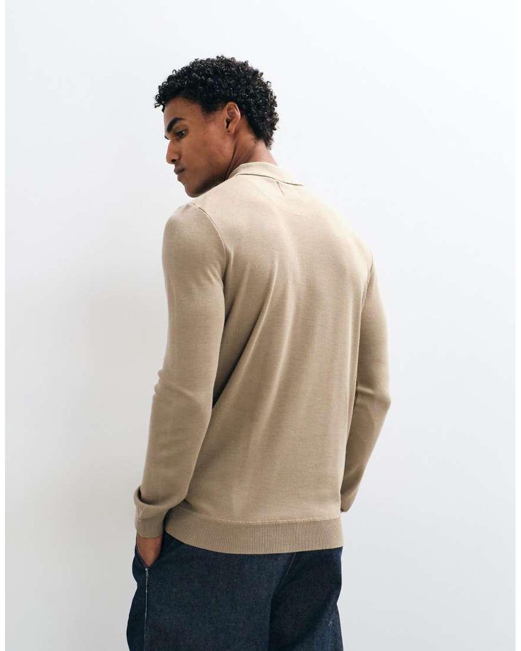 Brave Soul White Knitted 1/4 Zip Jumper With Polo Placket for men