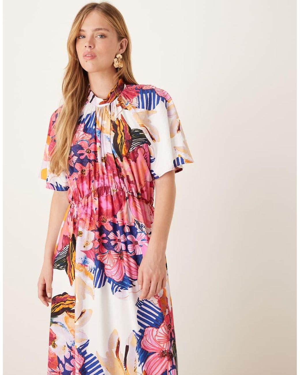 Y.A.S Red Fluted Sleeve Midi Dress