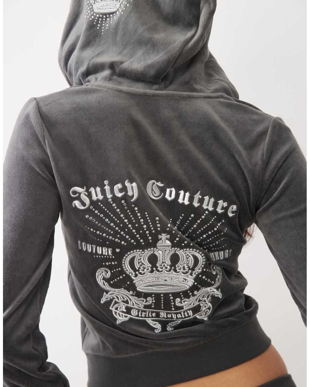 Juicy Couture Gray Caisa Regal Logo Rebelle Velour Zip Up Hoodie