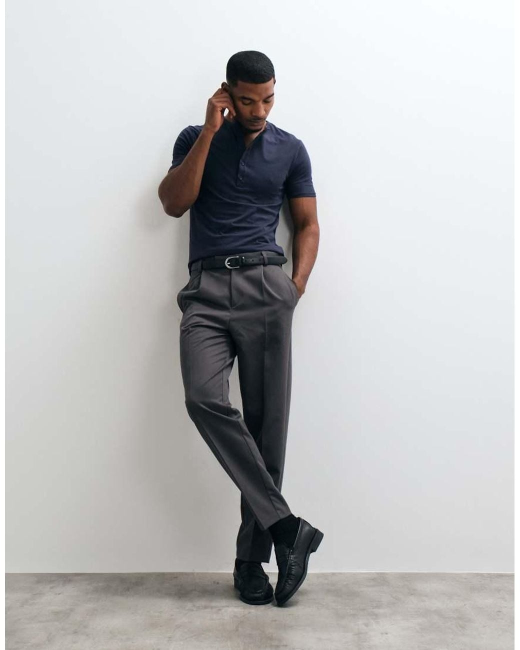 ASOS Blue Slim Fit T-Shirt With Henley Neck for men