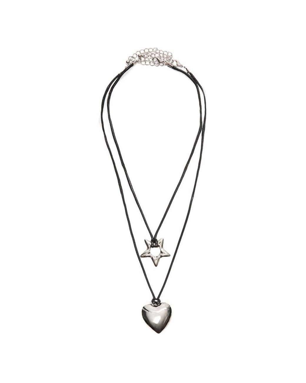 Bershka White Cord Necklace With Pendant Pack