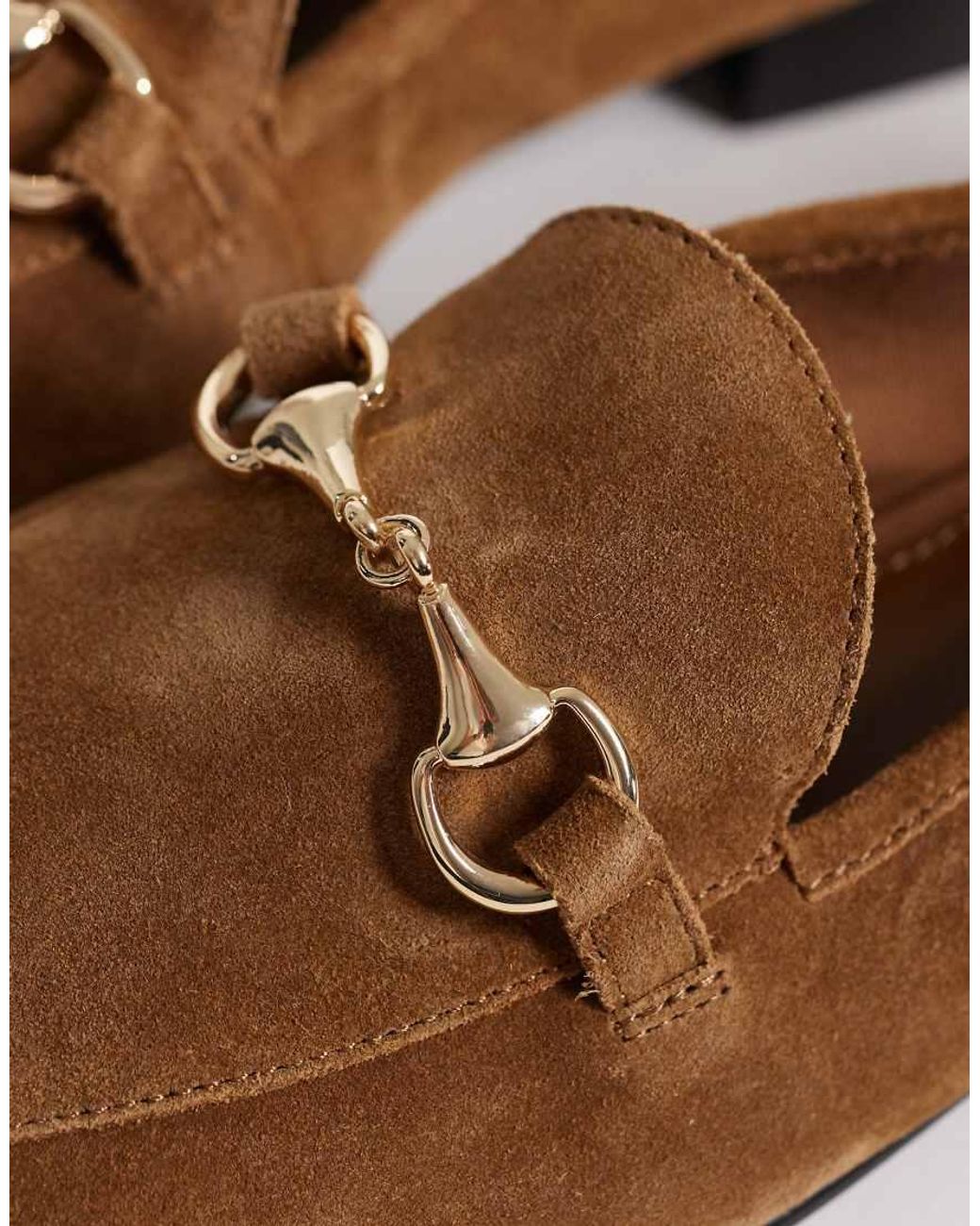 Mango Brown Leather Loafer With Gold Hardware