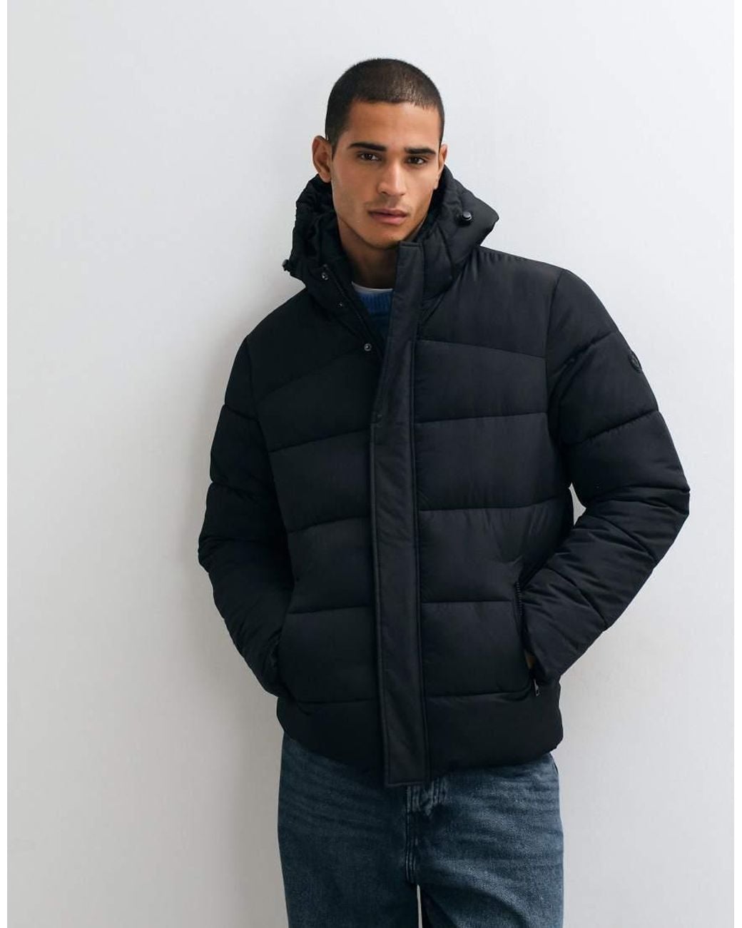 Threadbare Blue Showerproof Hooded Puffer Jacket for men