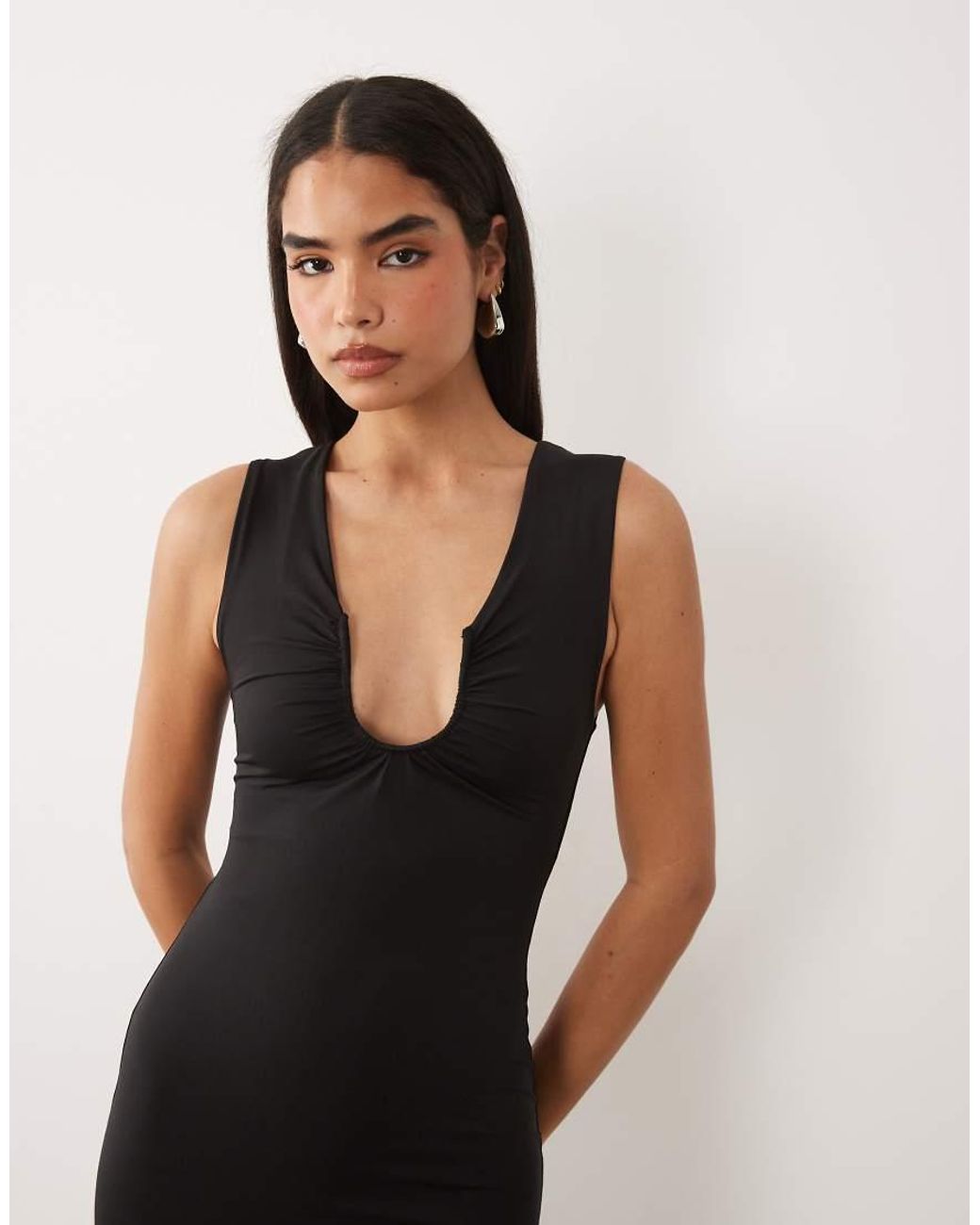 ASOS Black Hardware Detail Scoop Neck Sleeveless Maxi Fishtail Dress