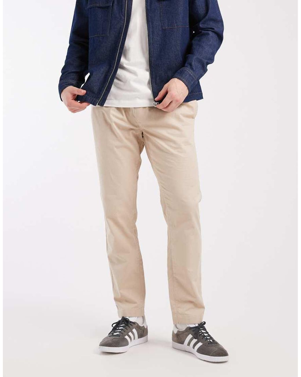 Brave Soul Blue Cotton Twill Trousers With Elasticated Waist for men