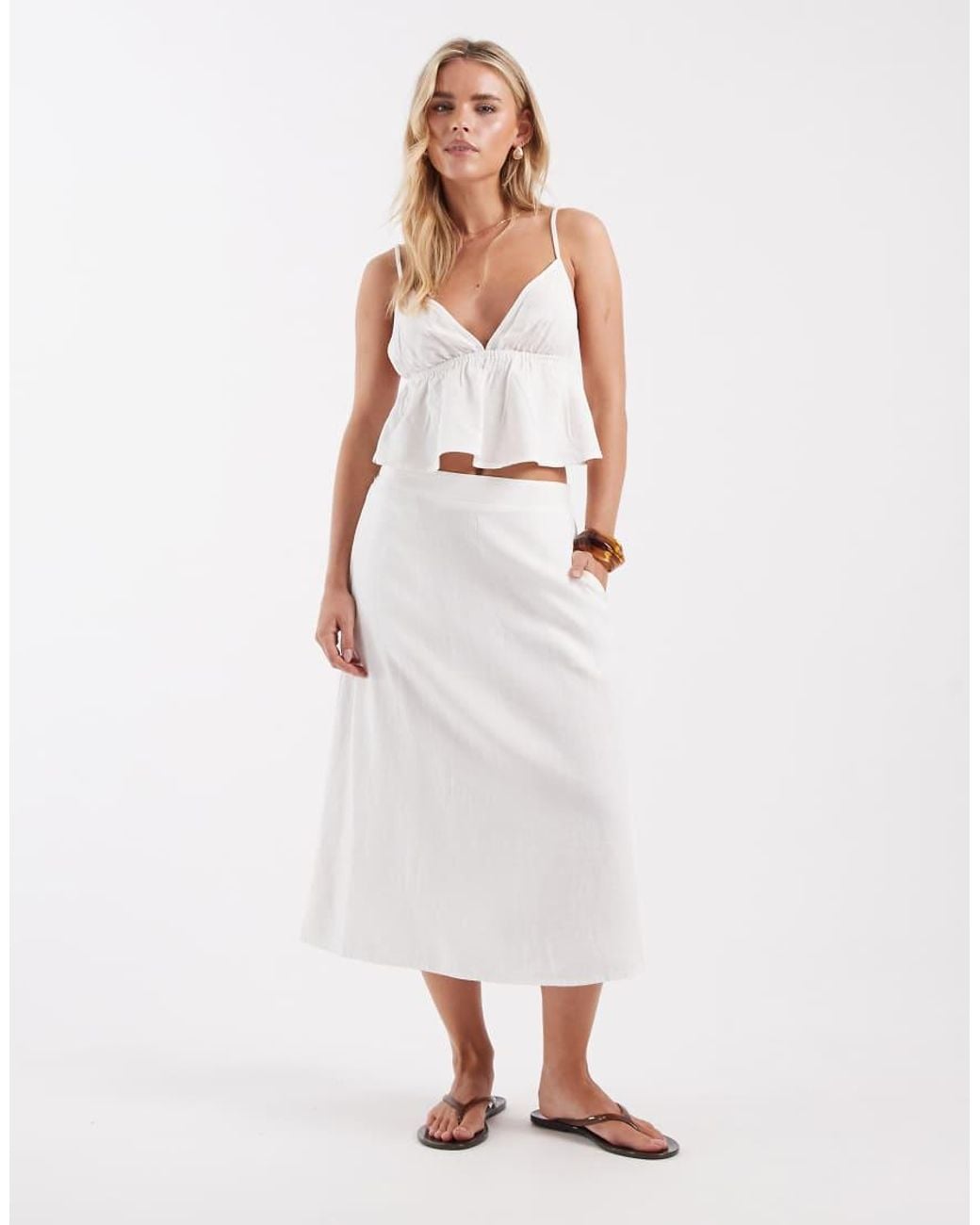 Vero Moda White Linen Touch Cami Strap Top Co-Ord