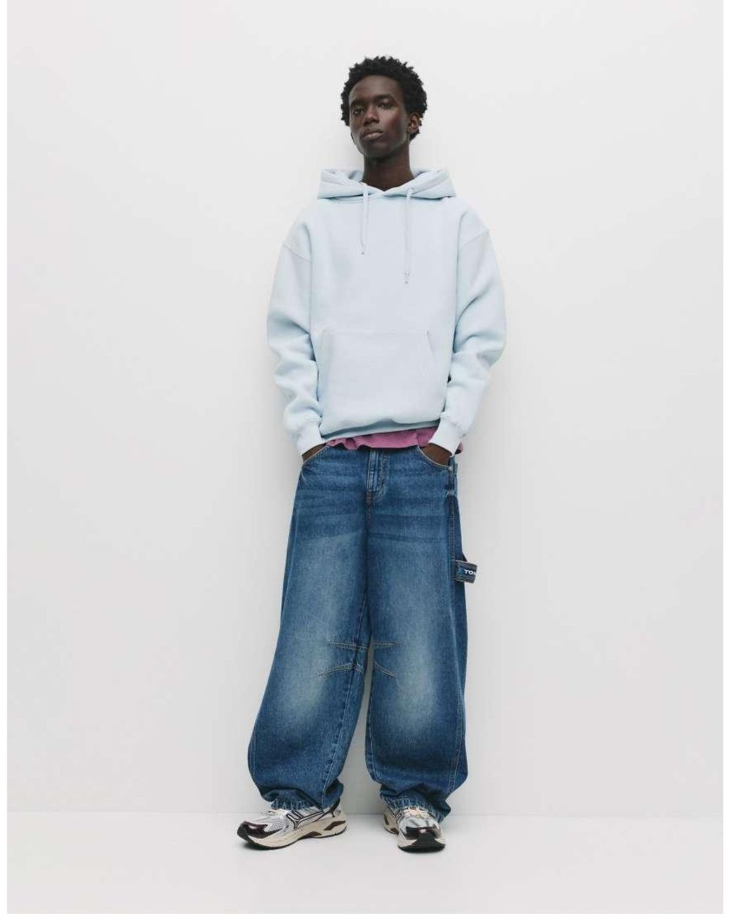 Pull&Bear Basic Hoodie in het Blue voor heren