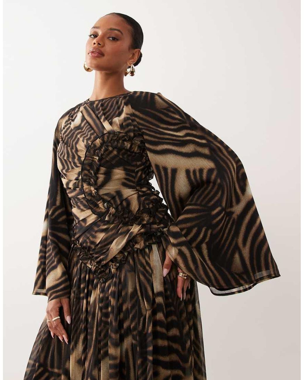 ASOS Multicolor Crinkle Chiffon Gathered Maxi Dress With Micro Ruffles