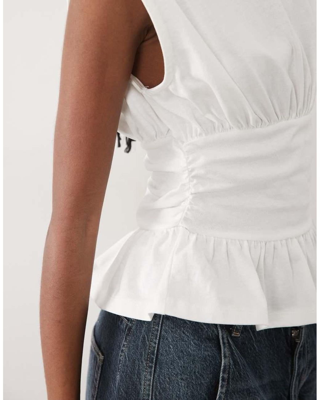 Miss Selfridge White Gathered Shoulder Peplum Hem Top With Waistband
