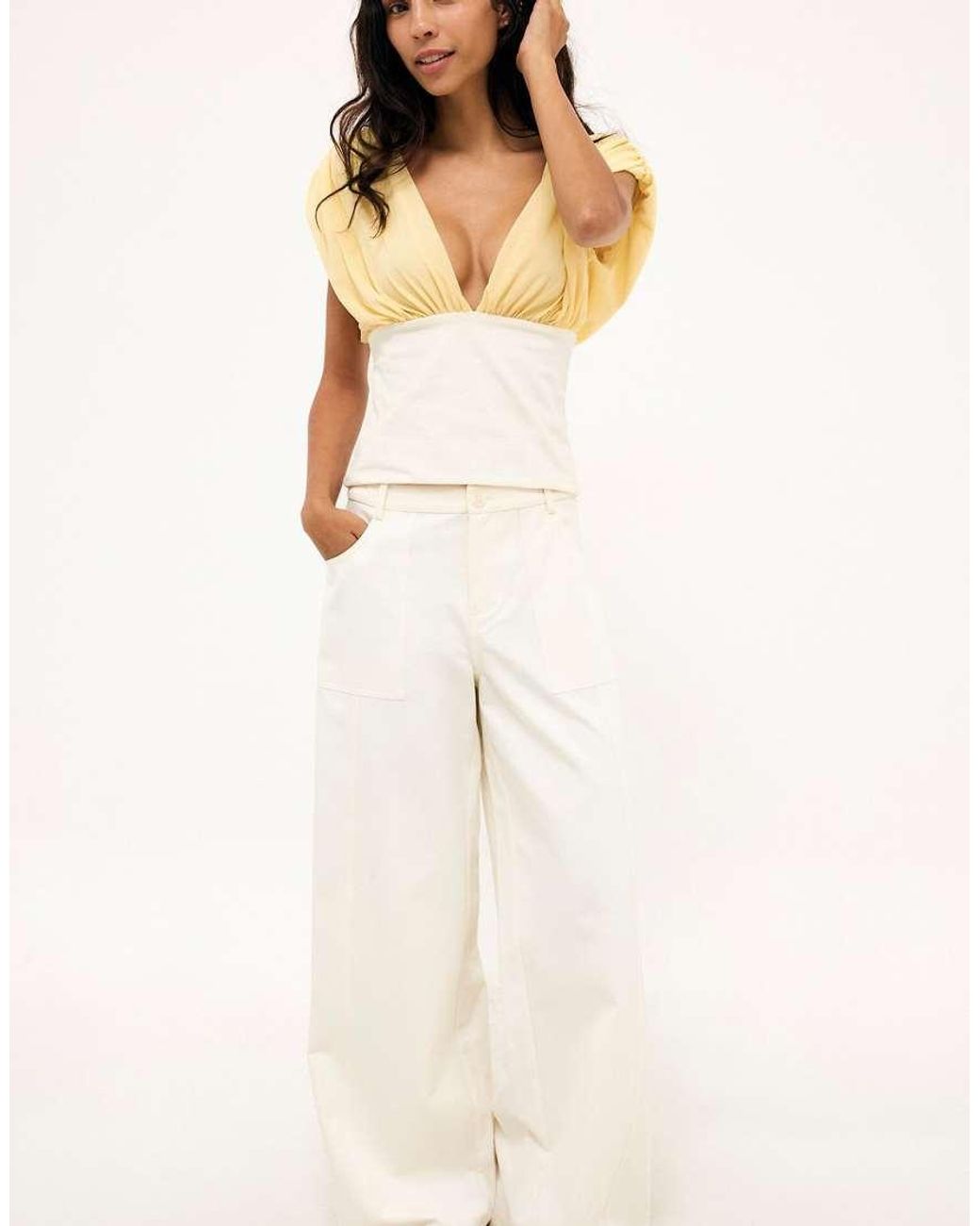 NA-KD White V Neck Top
