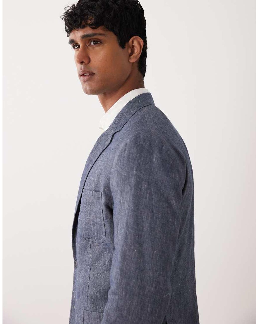Mango Blue Allen Linen Mix Blazer for men