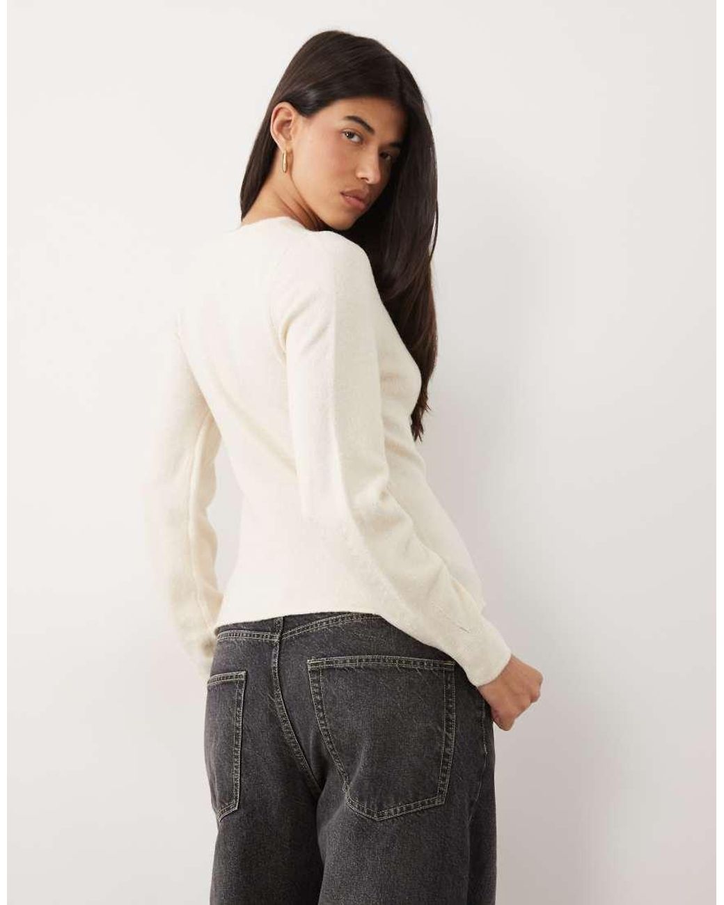Pretty Lavish Natural Knit Cinched Button Down Cardigan