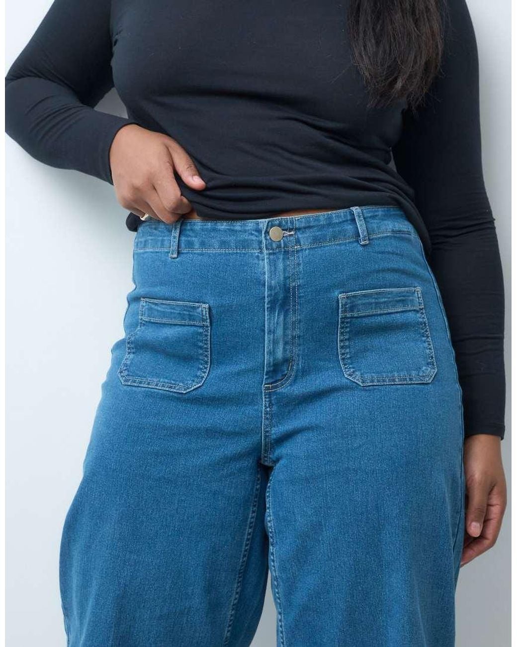 Vero Moda Blue Kayla High Rise Wide Leg Jeans With Pocket Detail