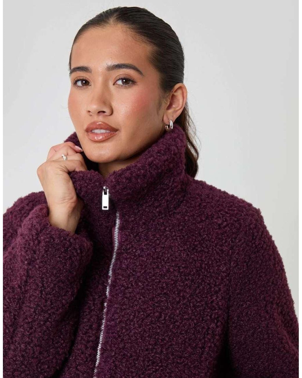 Threadbare Purple Funnel Neck Borg Bomber Jacket