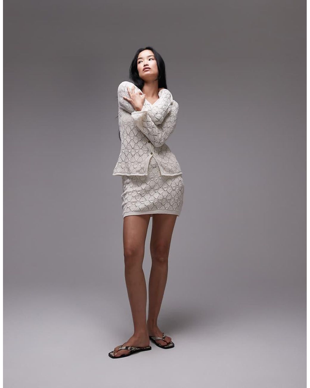 TOPSHOP Gray Knitted Stitchy Mini Skirt Co-ord