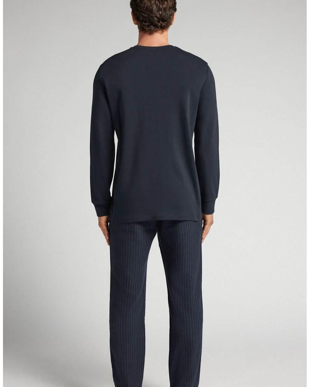Intimissimi Blue Long Pinstripe Cotton Pyjamas for men