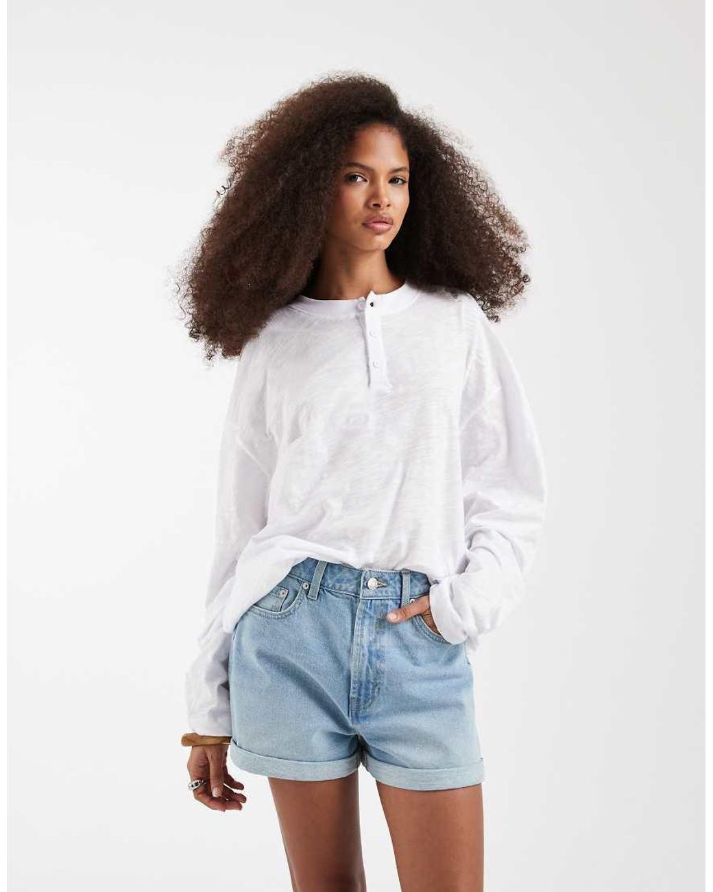ASOS Blue Denim Comfort Mom Shorts