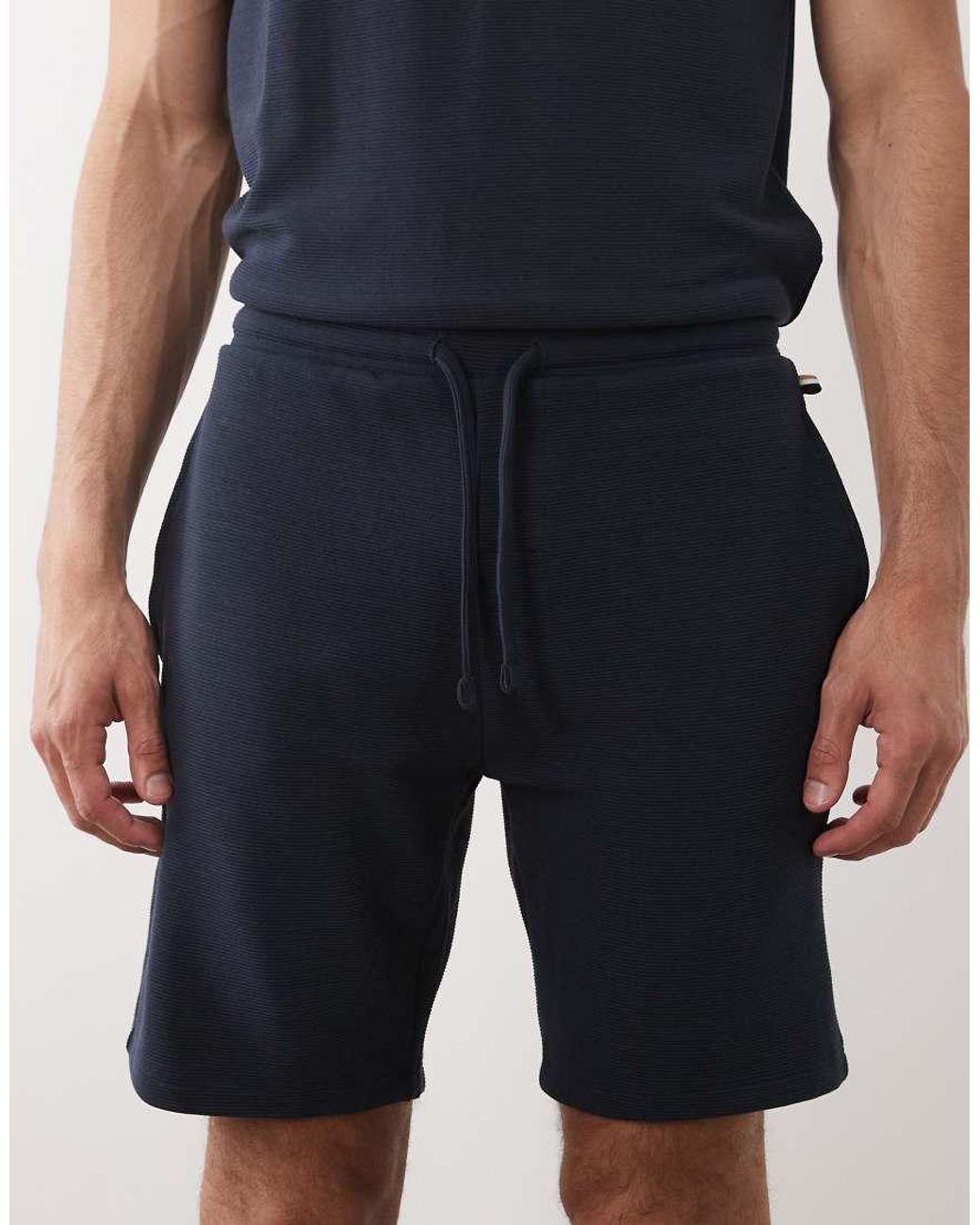 Boss Blue Rib Co-ord Lounge Shorts for men