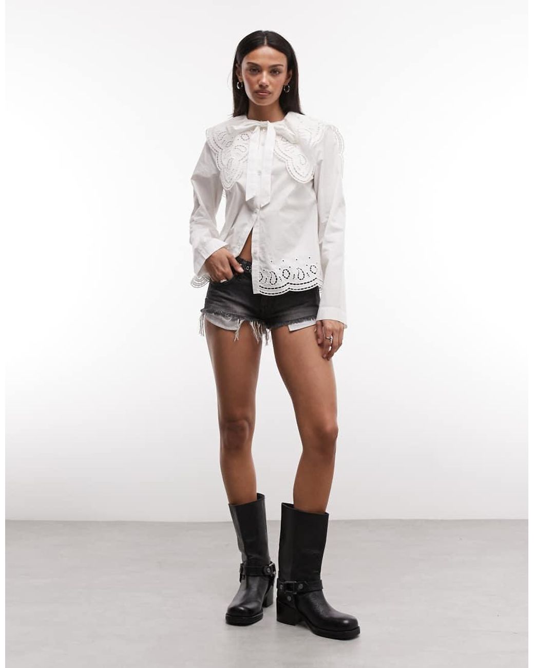 AllSaints White Marie Long Sleeve Broderie Lace Shirt