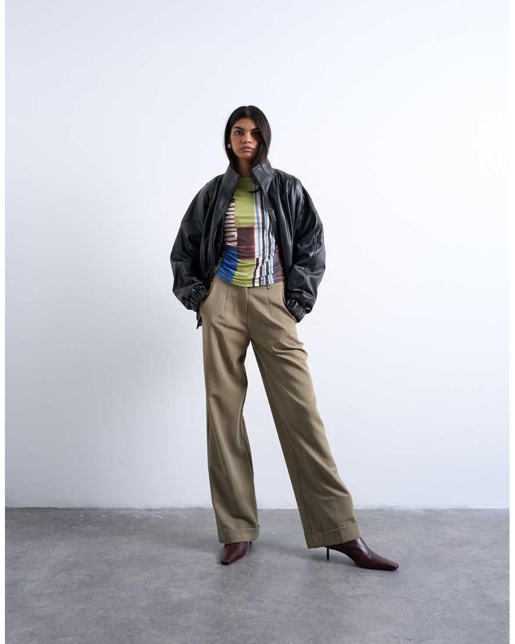 TOPSHOP Blue Abstract Stripe Print Microfibre Long Sleeve Top