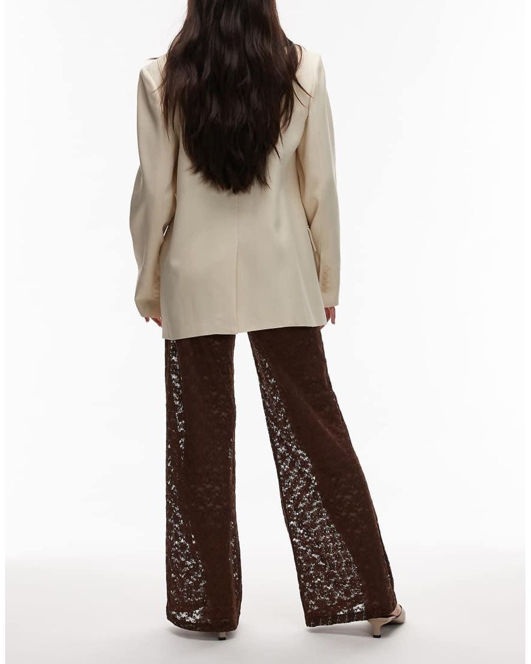 ASOS Natural Lace Sheer Wide Leg Trouser