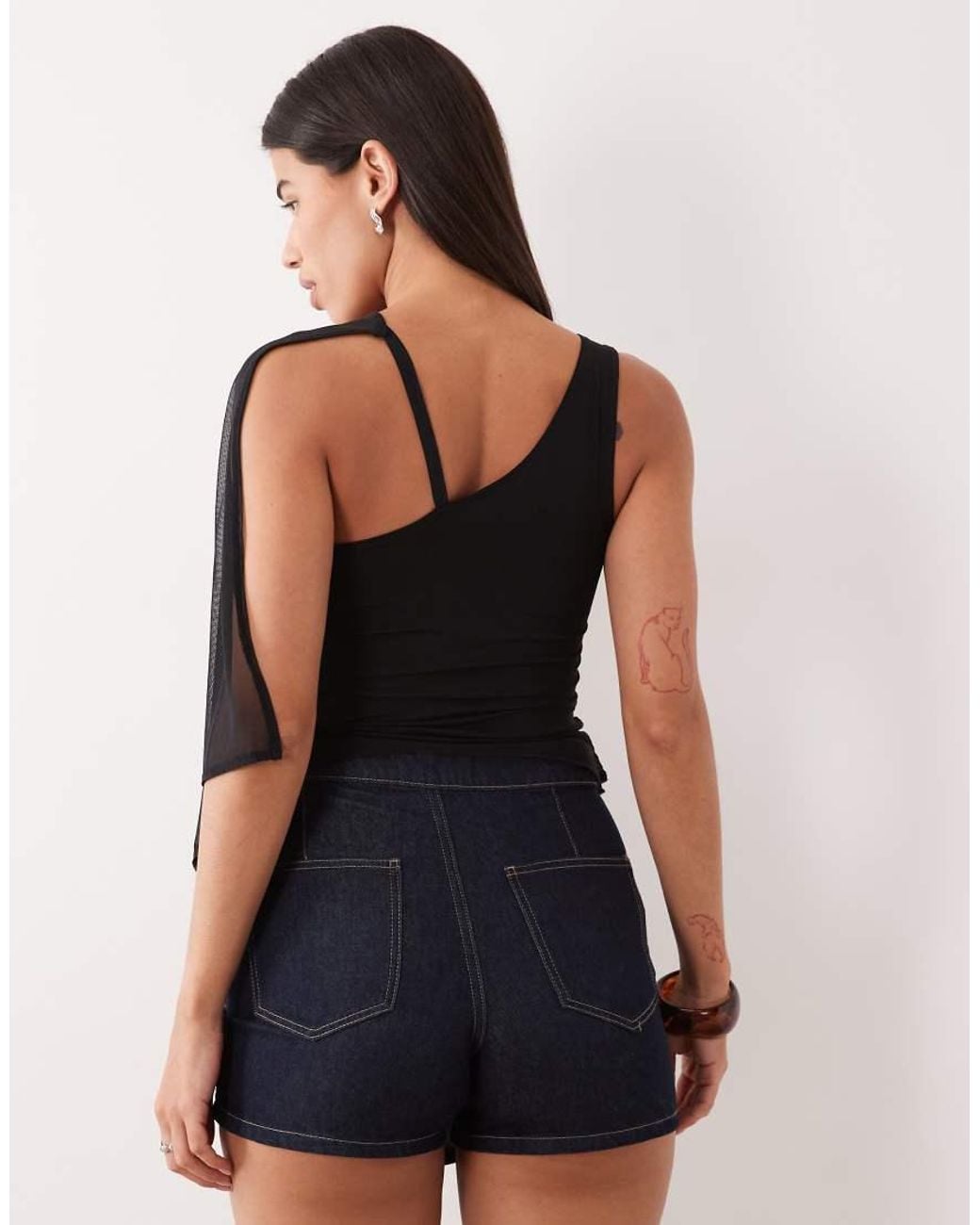 Motel Black Siera Cupro And Mesh Overlay Aysmm Top