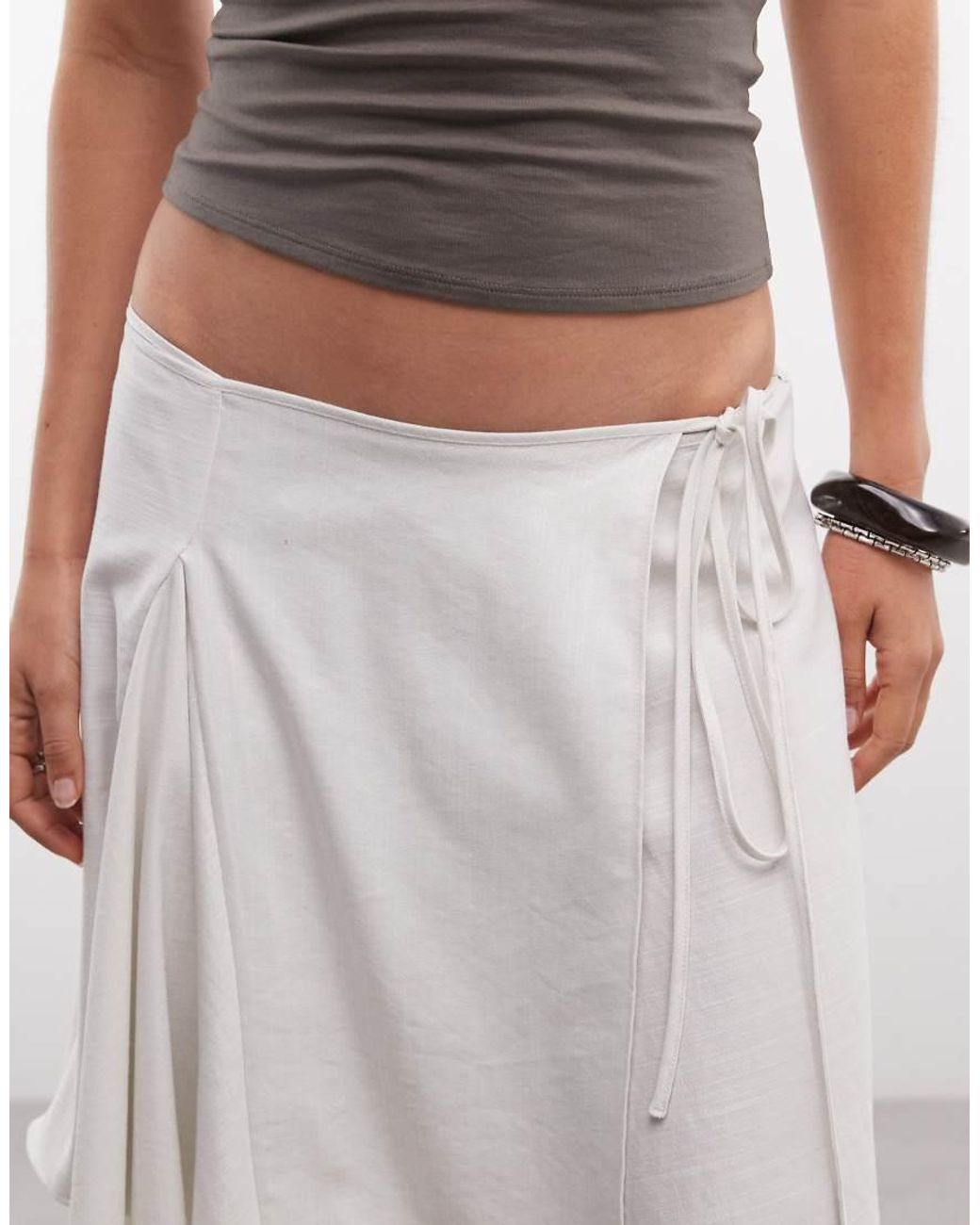 Weekday White Asymmetric Draping Midi Wrap Skirt
