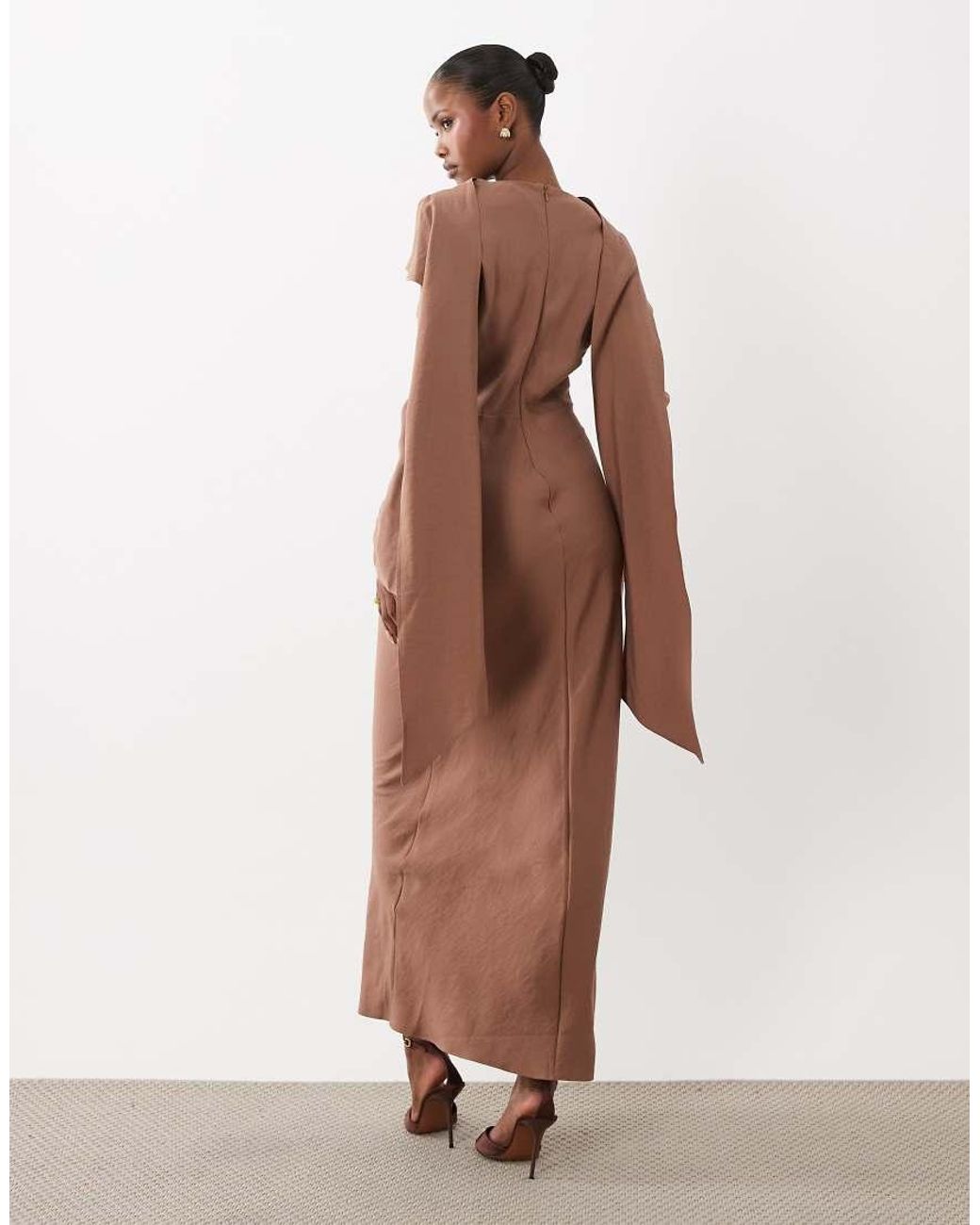 ASOS Brown Maxi Dress With Cape Scarf Detail