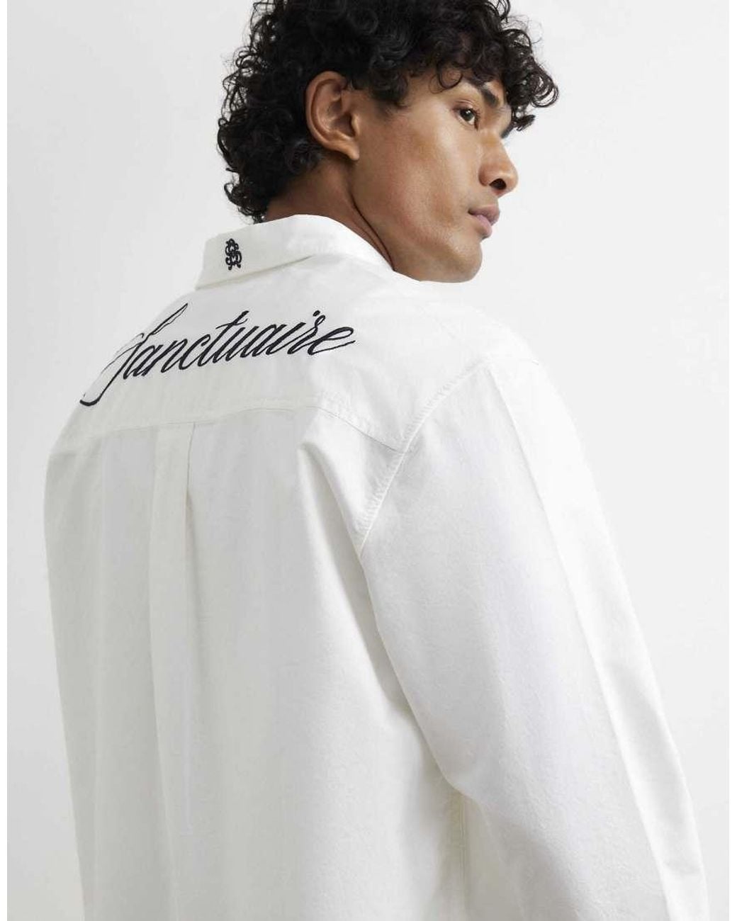 River Island White Cotton Embroidered Sanctuaire Shirt for men