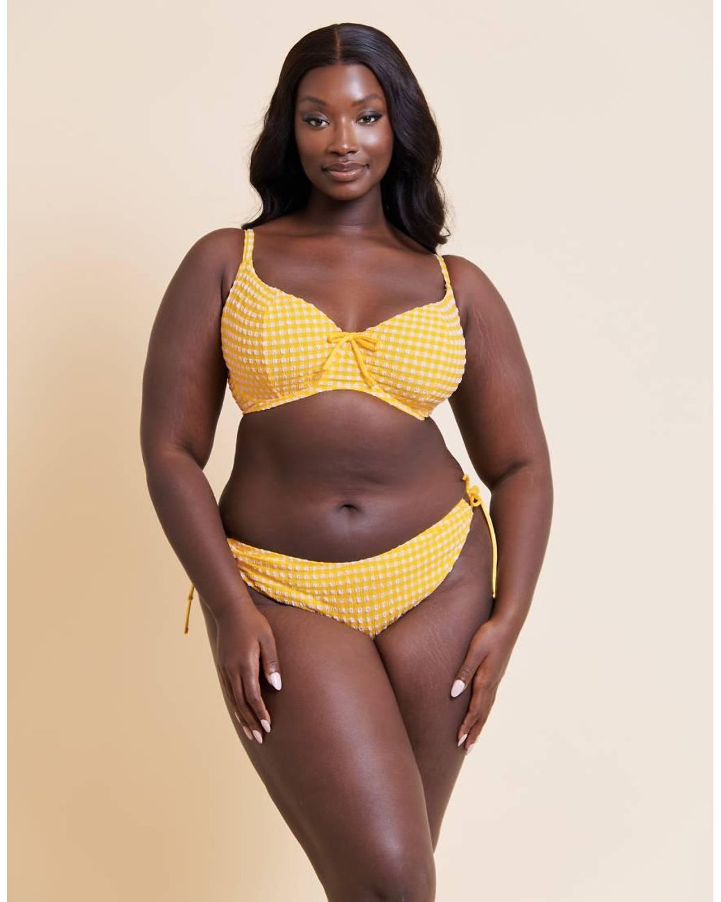 Curvy Kate Yellow Holiday Gingham Tie-Side Bikini Brief