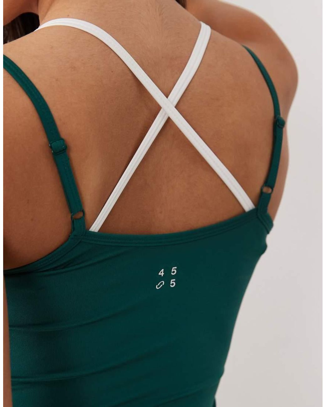 4505 Green Active Tennis Double Layer Tank With Cross Strap Back