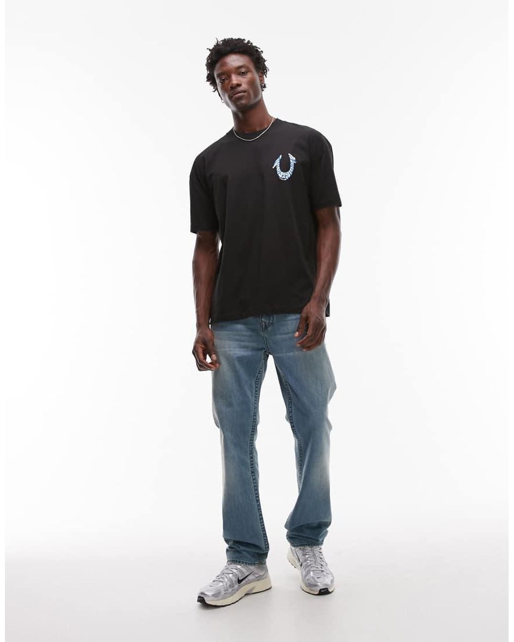 True Religion Black Painted Logo Back Oversized T-shirt for men