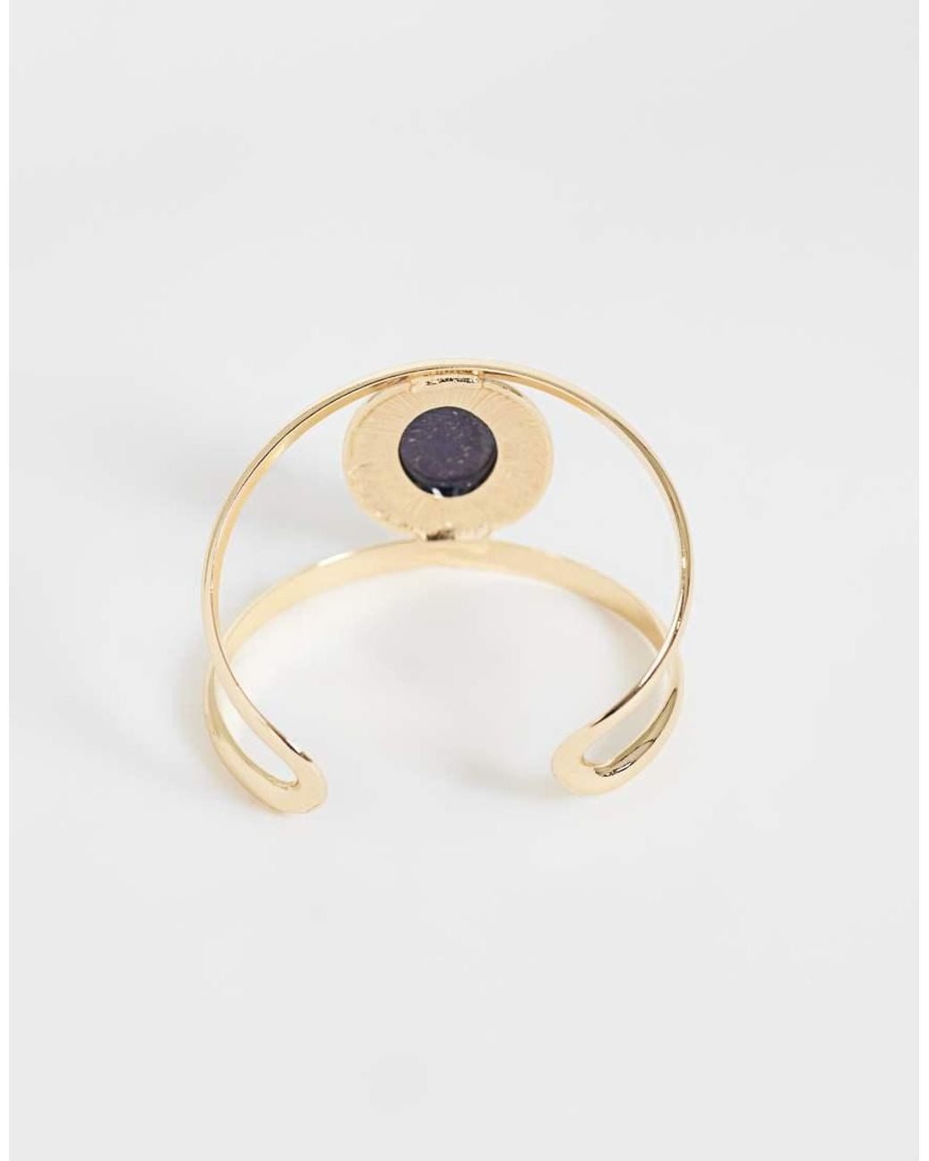 Reclaimed Vintage Gold Molten Cuff With Blue Lapis Stone