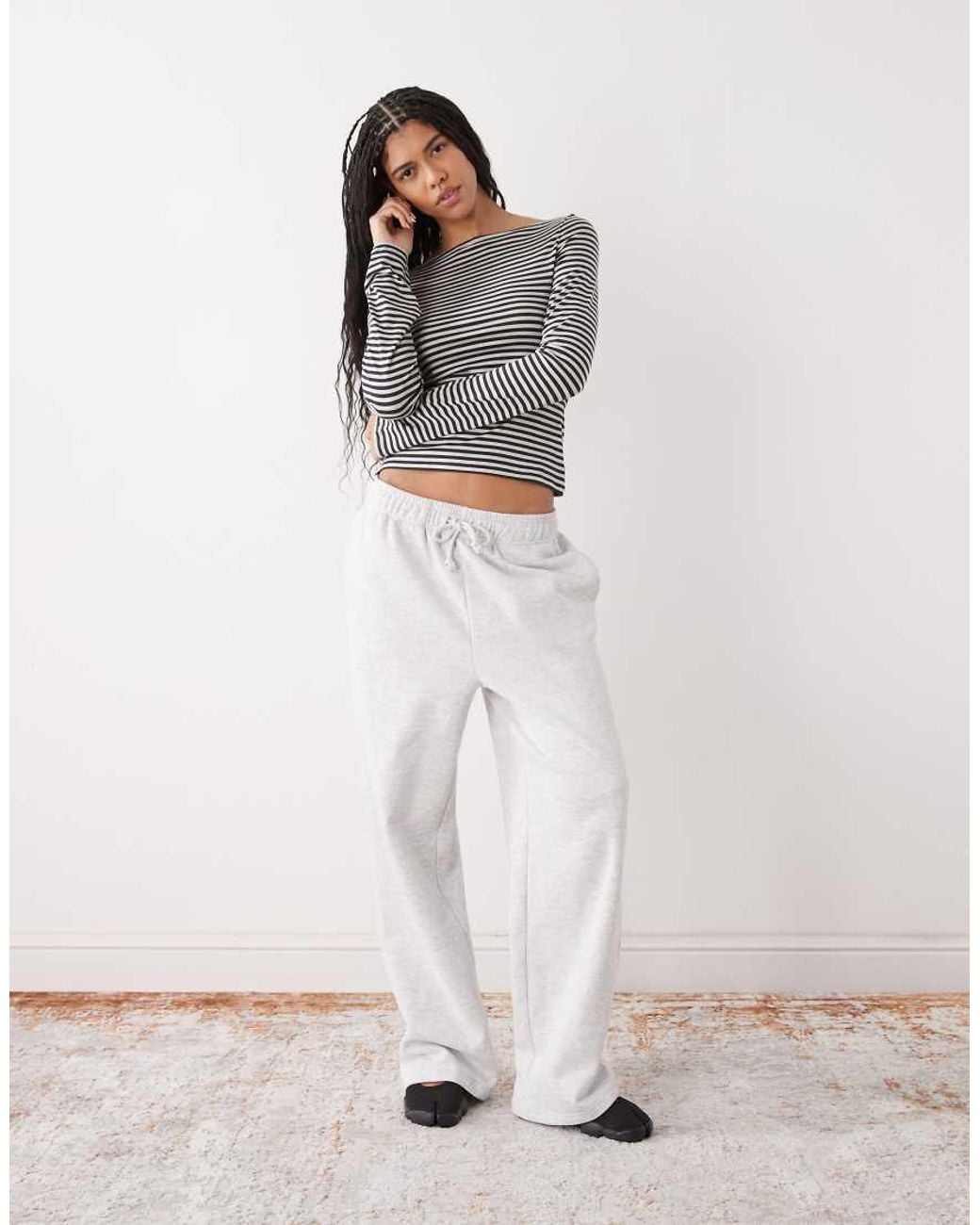 Weekday Gray Annie Soft Boat Neck Long Sleeve Top