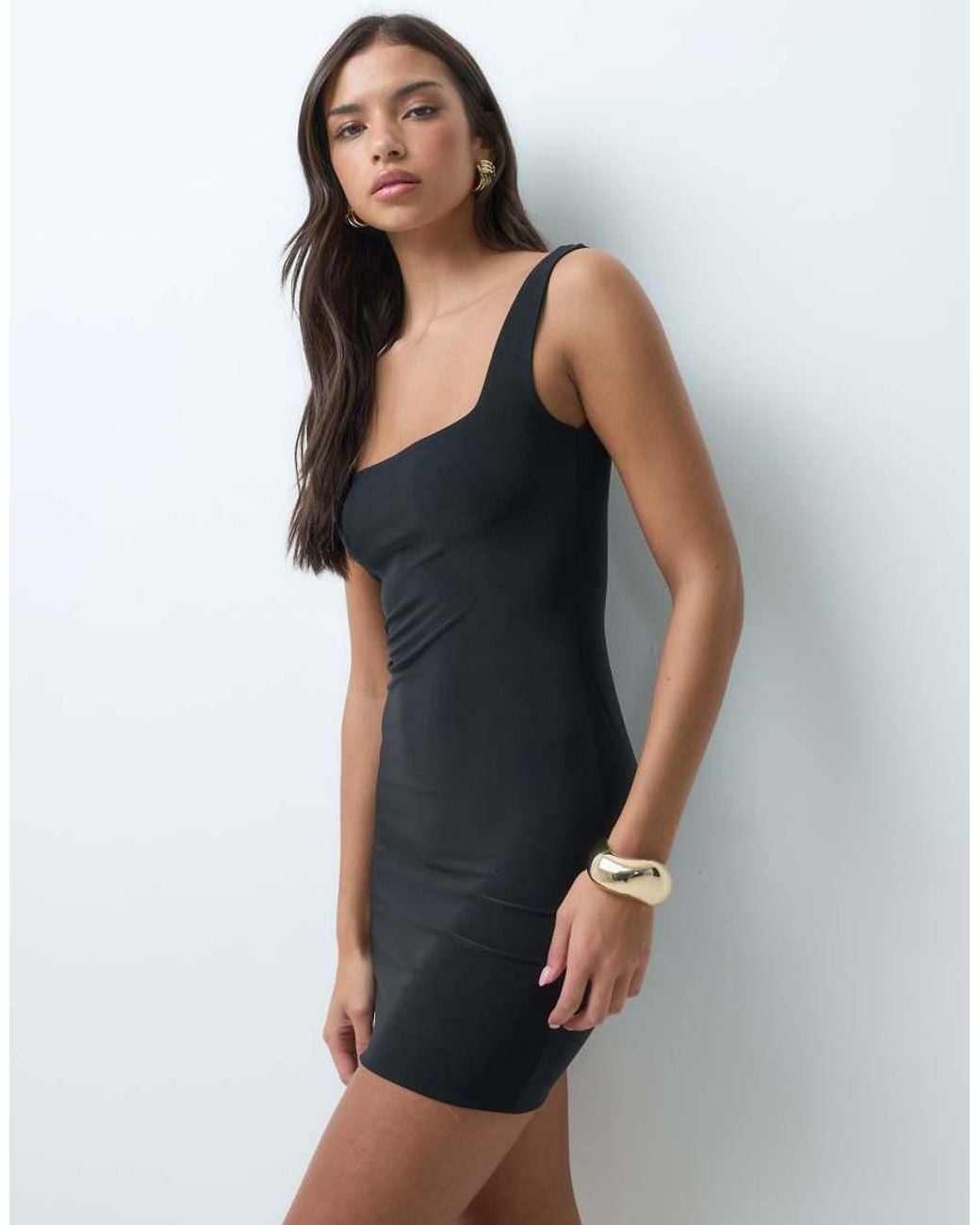 Kaiia White Exclusive Double Sculpted Slinky Square Neck Mini Dress