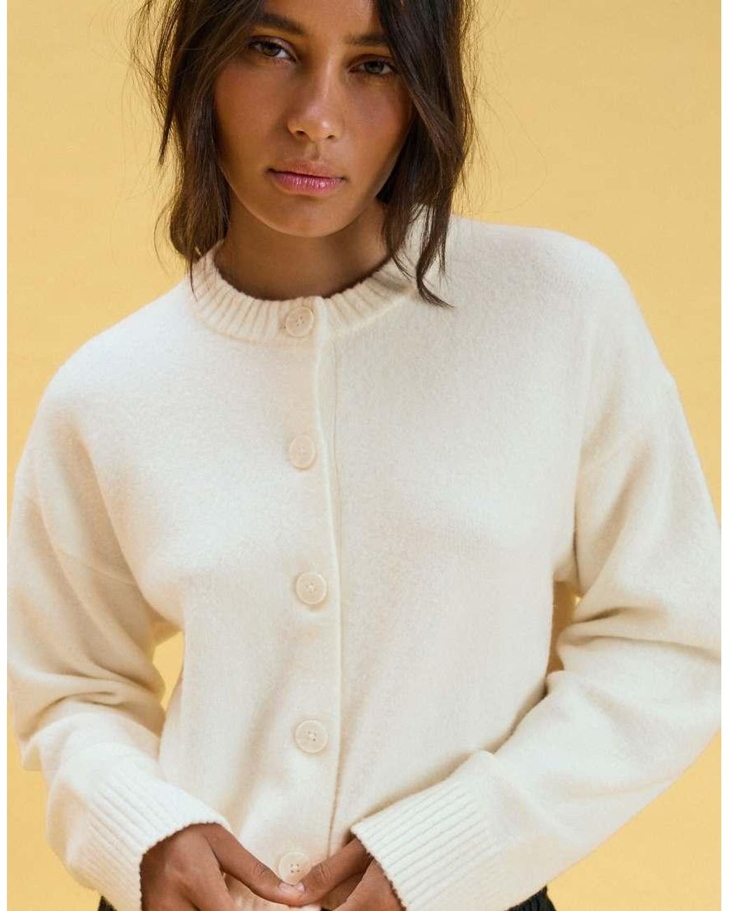Bershka Brown Round Neck Button-up Knit Cardigan