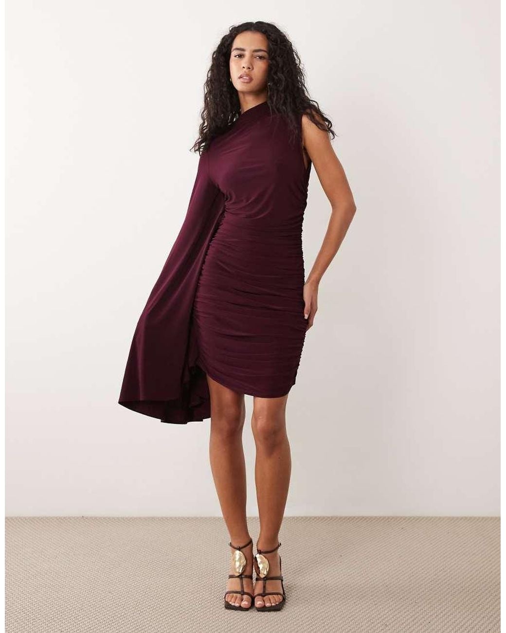 ASOS Purple Slinky One Shoulder Batwing High Neck Mini Dress