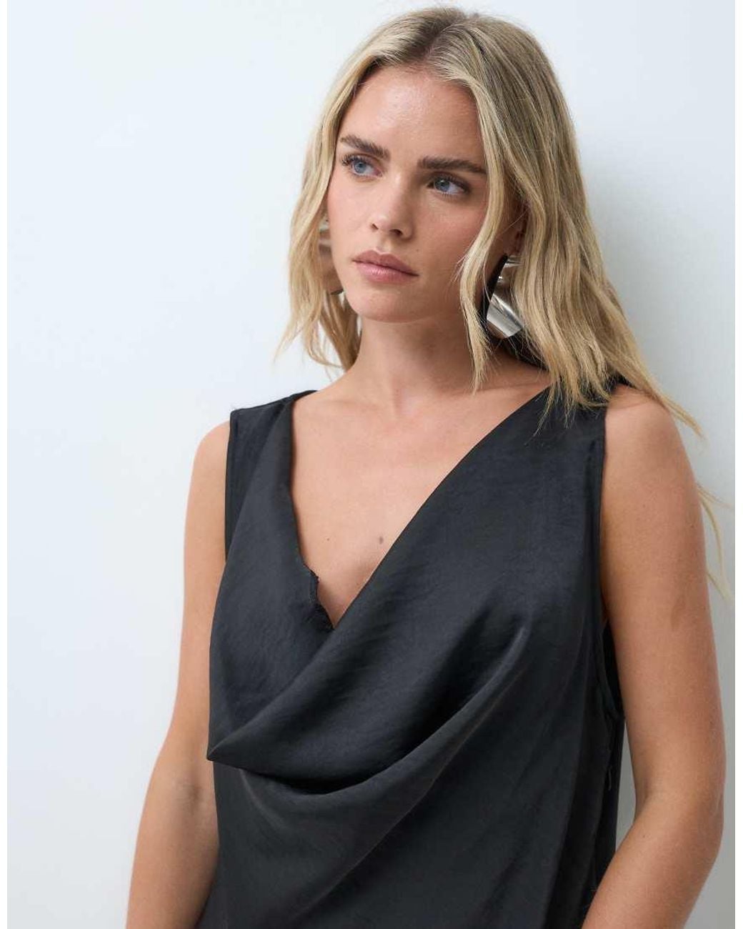 Vero Moda Black Satin Waterfall Mini Dress With Waist Detail