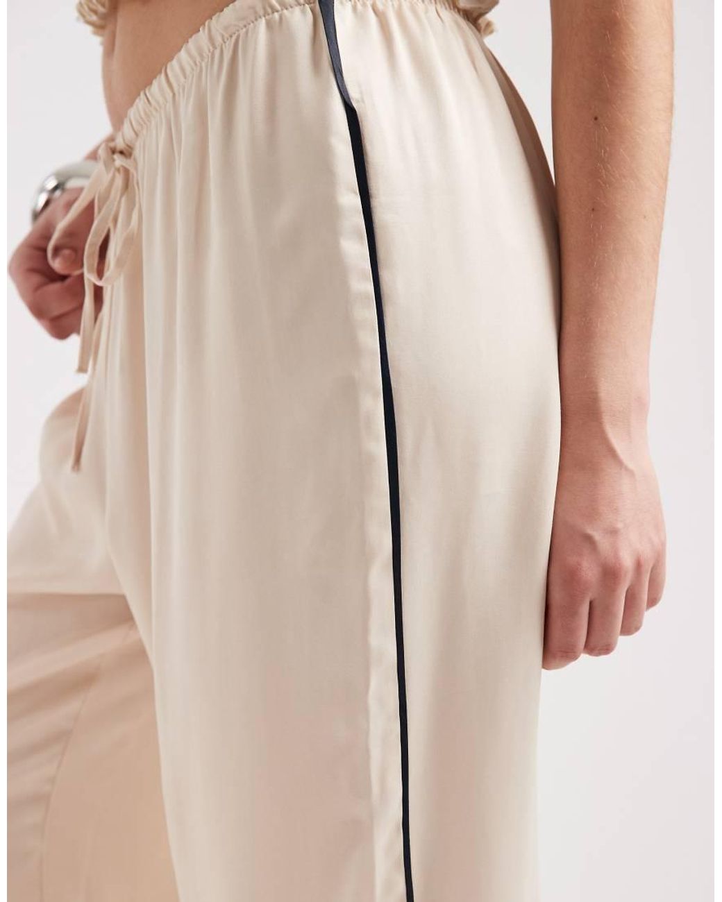 ASOS White Satin Side Stripe Wide Leg Trouser