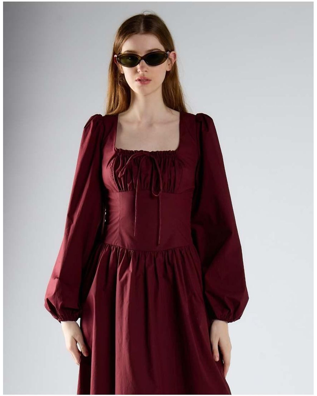 Glamorous Red Square Neck Long Sleeve Maxi Dress
