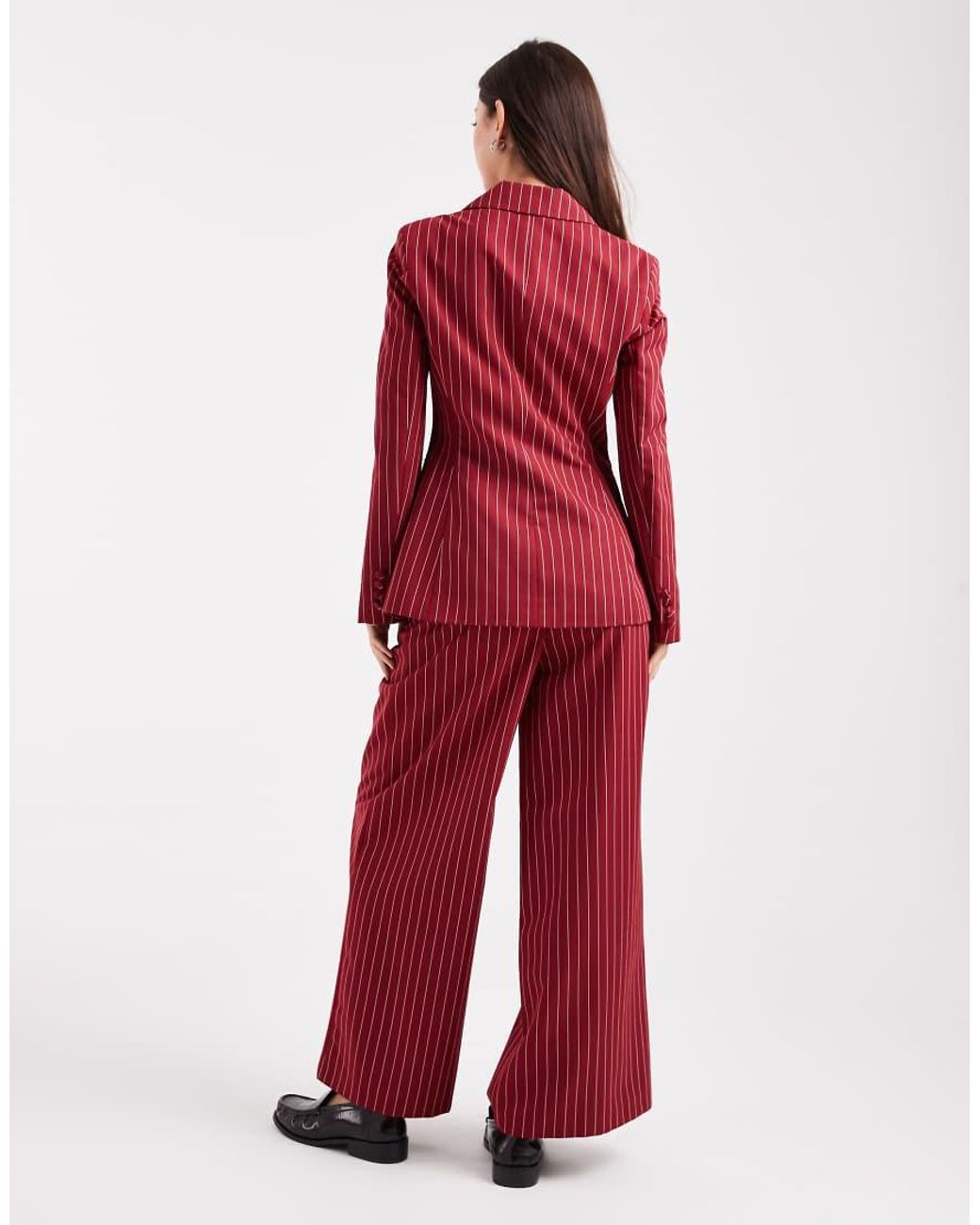 Miss Selfridge Red Tailo Wide Leg Pinstripe Trouser Co-ord