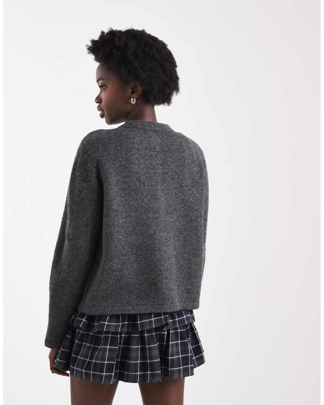 ONLY Gray One Button Crew Neck Cardigan