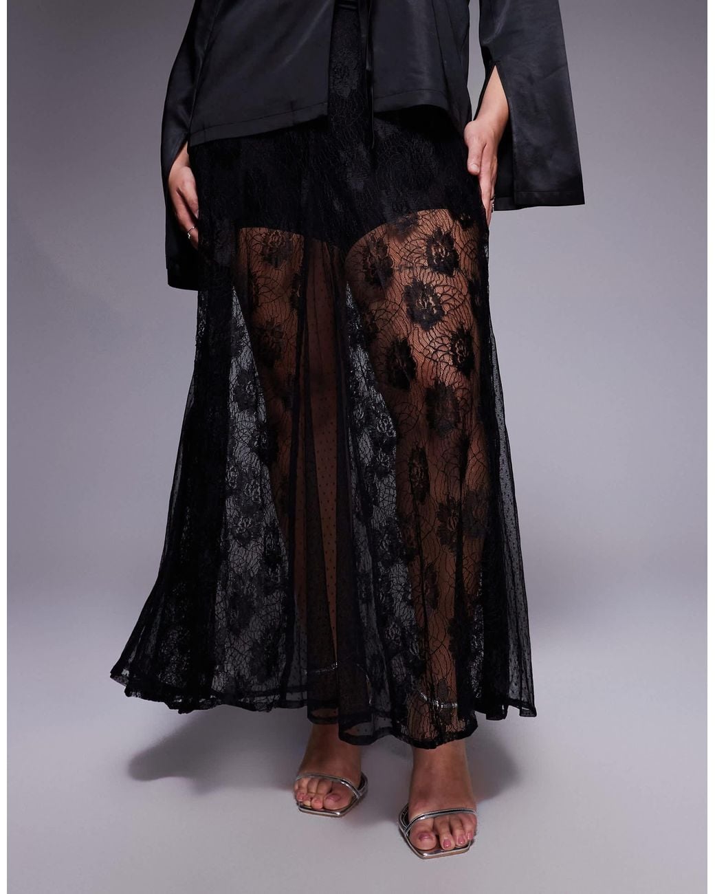 ASOS Asos Design Curve Sheer Godet Lace Mix Maxi Skirt in Black | Lyst