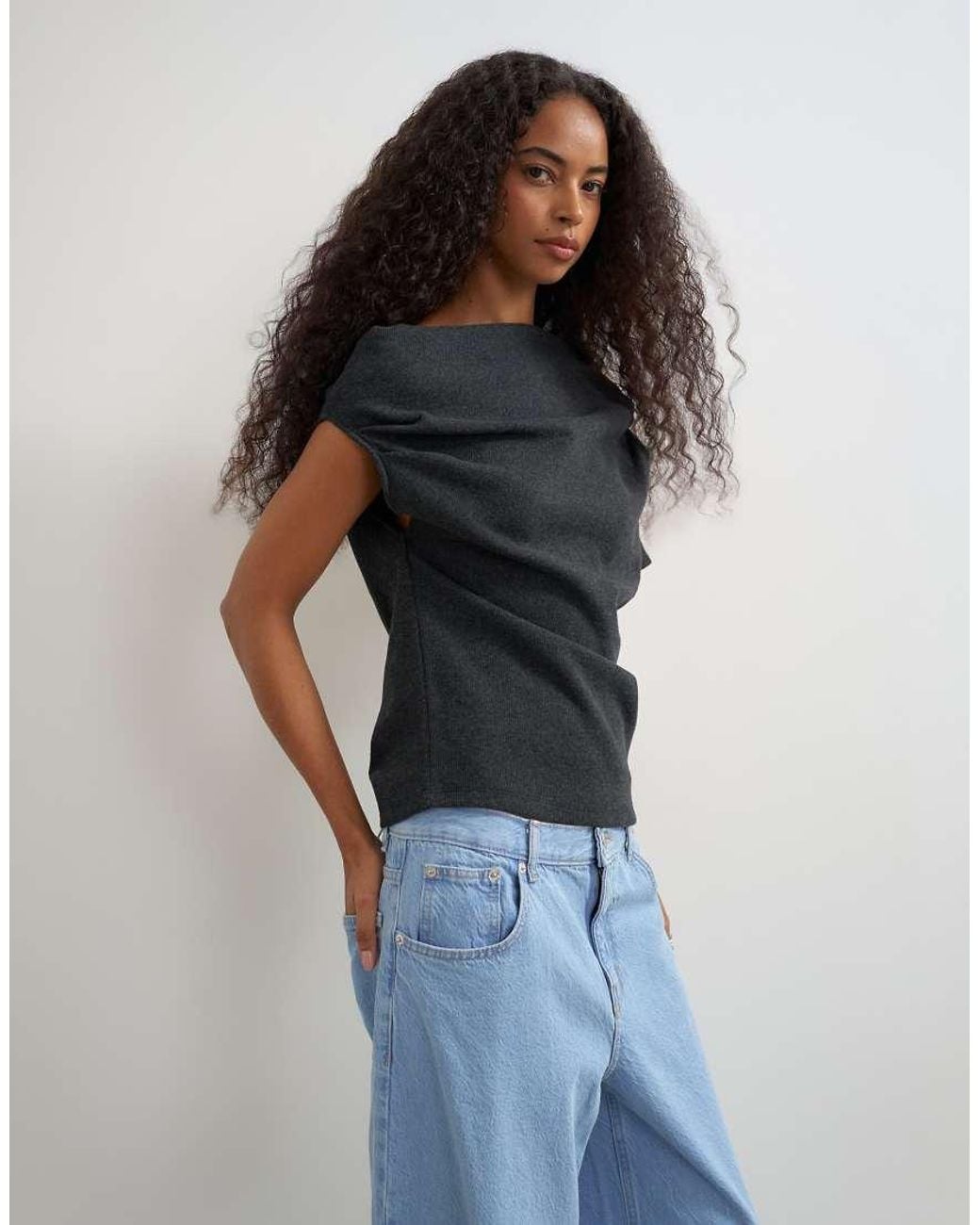 TOPSHOP Multicolor Fallen Shoulder Top