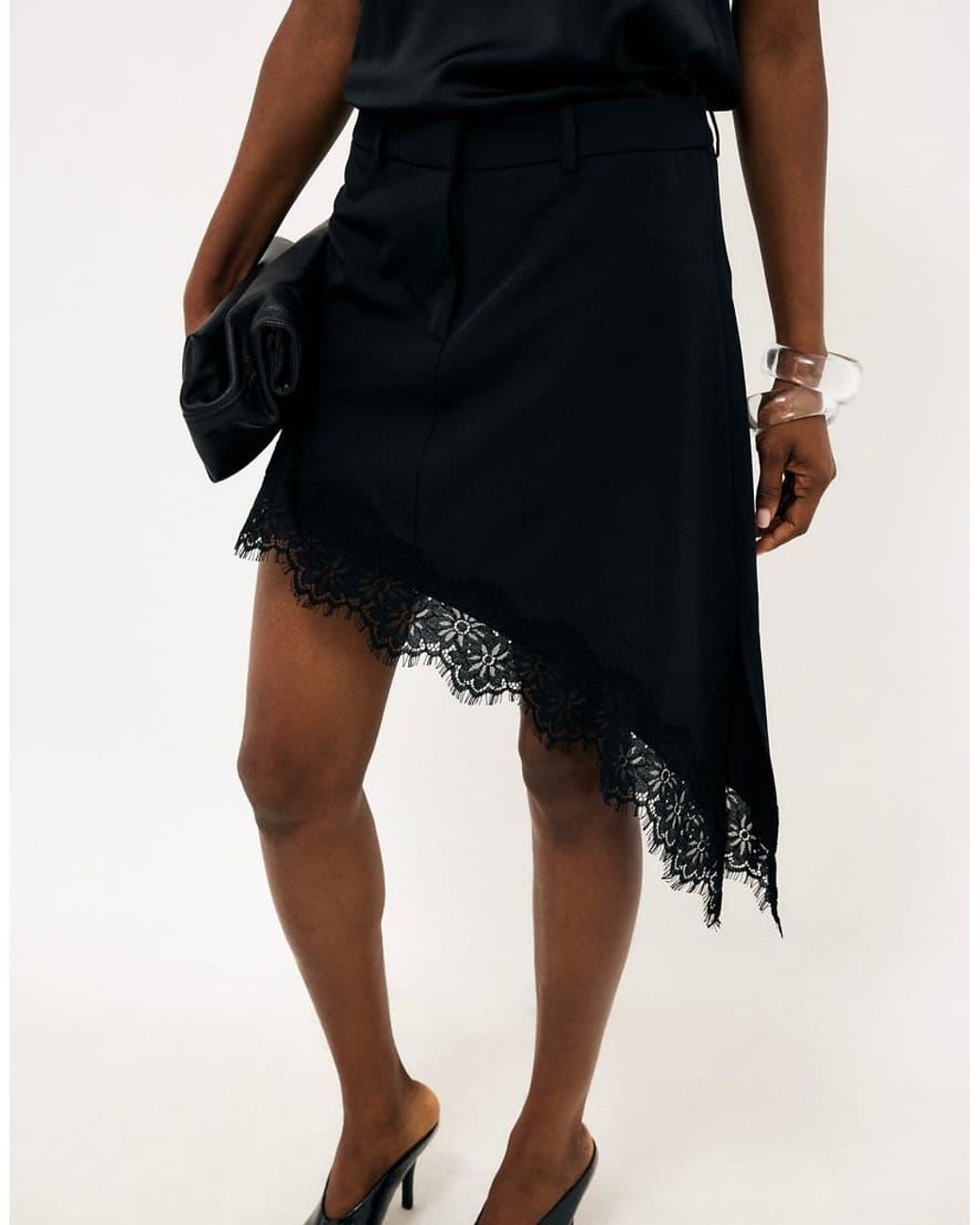 NA-KD Black Asymmetric Lace Mini Skirt