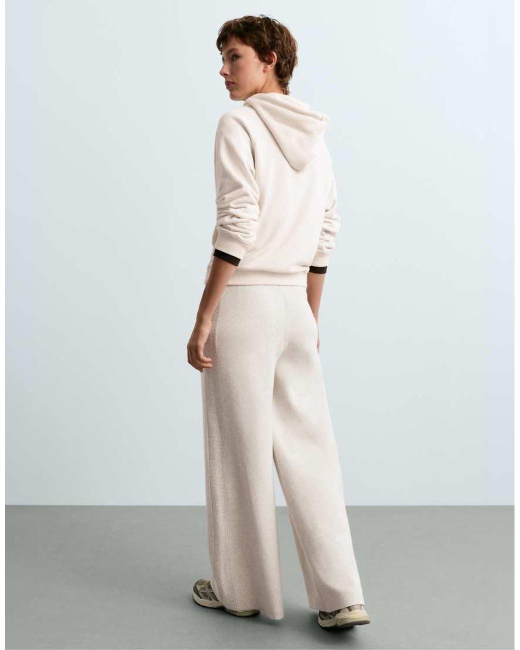 Oysho White Waffle Knit Straight-leg Trousers