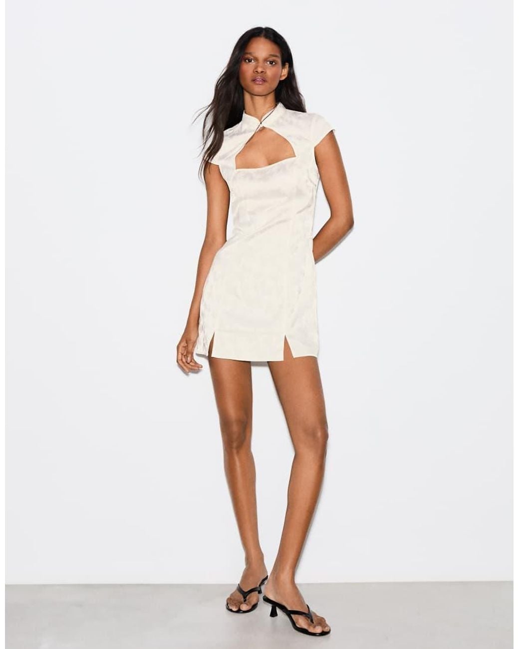 Bershka White Mini Sateen Jacquard Dress